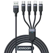 slomart 4v1 usb kabel usb-a - 2 x usb-c / lightning / micro za polnjenje in prenos podatkov 1,2 m joyroom s-1t4018a18 - črn - odprodaja