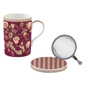 Mug with infuser and lid, porcelain, 350 ml, Magie DOrient Burgundy