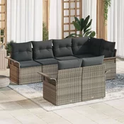 set od 7 komada vrtnih kauča s jastučićima siva poly ratan