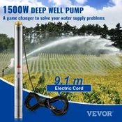 VEVOR Potopna črpalka za globoke vrtine 4SDM6/15 91 m kabel nerjaveče jeklo