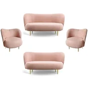 Casa Padrino luxury living room set pink/gold - 2 Luxury Sofas with Curved Backrest & 2 Luxury Armchairs with Curved Backrest - Luxury furnishings - Living room furniture - Luxury furniture