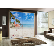 Garderobna omara z drsnimi vrati z grafiko Flamingo 1 Penelopa 205 cm - hrast riviera