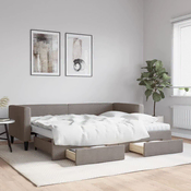 Greatstore Izvlečna dnevna postelja s predali taupe 80x200 cm blago