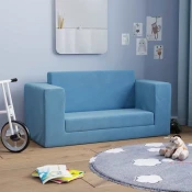 vidaXL vidaXL Raztegljiv otroški kavč dvosed moder mehak pliš, (21825102)