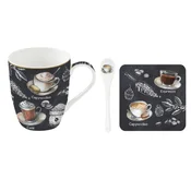 Mug with spoon, porcelain, with cork coaster, 350 ml, Barista - Nuov