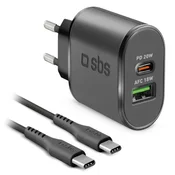 Kucni punjac sbs m3 usb-a 18w+type-c pd 20w sa type c na type c kablom crni (tekittrpdcck) ( P1235 )