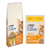 10kg /15kg PURINA Cat Chow + 26x 85g mokre hrane gratis! - 15 kg Adult piletina + Piletina