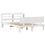 Vidaxl Posteljni okvir z vzglavjem bel 150x200 cm trdna borovina