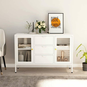 vidaXL Stranska omarica bela 105x35x70 cm jeklo in kaljeno steklo
