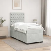 vidaXL Postelja boxspring z vzmetnico Svetlo siva 90 x 200 cm Žamet