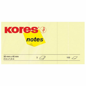 Blok samoljepljivi 50 x 40 mm; set od 3 komada, 100 listica, žuti, Kores