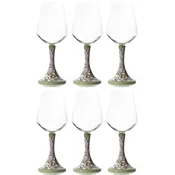 Casa Padrino luxury ceramic wine glass set of 6 olive green/multicolored H. 23.5 cm - Handmade & hand-painted wine glasses - Hotel & Restaurant Accessories - Luxury quality - Made in Italy