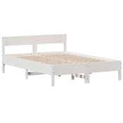 Vidaxl Posteljni okvir brez vzmetnice bel 160x200 cm trdna borovina
