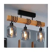 Brilagi - Pritrjen stropni lestenec WOOD GLASS 3xE27/60W/230V borov les/črna/dimno siva