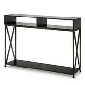 Northix Črna konzolna mizica z odprto polico in jeklenim okvirjem 120 x 23 x 79 cm