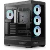 AeroCool P500B Digi ARGB črn stekleni PC okvir, Midi-Tower, Panoramski pogled z vključno 4x 120mm ARGB PVM ventilatorji