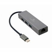 Adapter-konverter USB Tip C 3.1 na RJ45 10/100/1000 + 3 x USB 3.0 Aluminijum Gembird