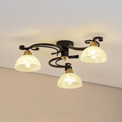 Luminex Stropna svetilka Flora, 3 steklene senčnike, črna/medenina - Dnevna soba/jedilnica - Podeželska hiša/Rustikalna - satenirano, črno, medenina - Steklo
