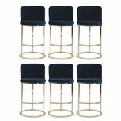 Casa Padrino luxury bar chair set of 6 dark blue/gold H. 110 cm - Bar furniture