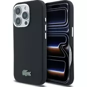 Lacoste PVC Iconic Petit Pique Metal Logo MagSafe zadnji pokrov za iPhone 16 Pro črn