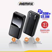 Power Bank with 2 Fast Charging Cables REMAX Cynlle Series RPP-680 PD 20W+QC 22.5W 20000mAh crni