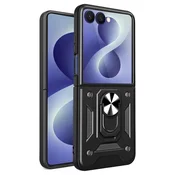 Oklepni ovitek MaX-Armor z obročem, kovinsko ploščico in zaščito zadnjih kamer za Samsung Galaxy Z Flip8 - black