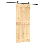 Vidaxl Drsna vrata Naravna in črna 85 x 210 cm Masiven borov les