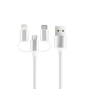 3 v 1 polnilni in podatkovni kabel Setit z Lightnting, USB-C in Micro USB nastavkom 2.4A - 1.2m