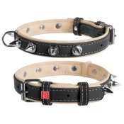 WAUDOG Ravna usnjena ovratnica Soft s konicami črno bež dolžina: 38-49 cm, širina: 25 mm Črna