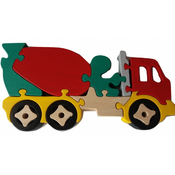 Wooden puzzle truck handmade concrete mixer truck machine massive beech wood toy utility vehicle gift wooden car carrier