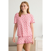 Trendyol Pink Floral Ruffle Camisole Knitted Pajama Set
