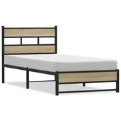 Vidaxl Kovinski posteljni okvir brez vzmetnice sonoma hrast 75x190 cm