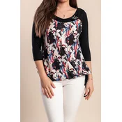 Plus size majica s potiskom in 3/4 rokavi, črna