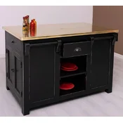 Casa Padrino country style shabby chic kitchen island with galvanized table top antique black/gold 135 x 85 x H. 90 cm - Dining room cabinet - Dining room furniture in country style
