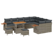set vrtnih sofa od 12 dijelova s jastučićima siva poly ratan akacija set vrtnih blagovaonica od 3 dijela s jastučićima siva pol