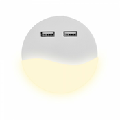 V-TAC LED nočna luč 0,4 W (10 lm), 2xUSB, okrogla Farba svetla: Dnevna bela