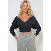 Trend Alacati Stili Ženska bluza dugih rukava ALC-019-053-BLZ, V-izrez, Tamnosiva