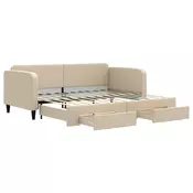 Greatstore Izvlečna dnevna postelja s predali krem 90x200 cm blago
