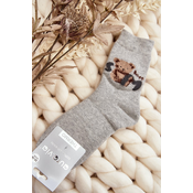 Warm cotton socks with teddy bear, grey