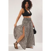 Trendyol Curve Black Multicolored Waist Gipel Wide Leg Beach Wear Plus Size Trousers