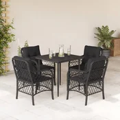 5-dijelni vrtni blagovaonski set s jastucima od poliratana crni Crna 80 x 80 x 74 cm