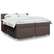 Box spring postelja z vzmetnico temno rjav 200x200 cm blago