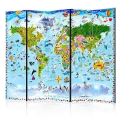 artgeist Paravan World Map For Kids, 5-Delni, Dvostranski