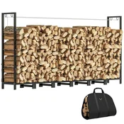 OUTSUNNY Zunanja drvarnica iz jekla, zunanja drvarnica z vrečo za prenos, nastavljiva struktura in kovinske verige, dvignjena drvarnica, 0.8m3, 235x31x116 cm, črna