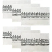 Namizni pogrinjki QIYI komplet 6 kosov, boho vintage stil, pralni, 30x45 cm, mešanica lana in poliestra, odporni na vročino, ojačani šivi, dekorativni tekstil za jedilnico, beli, trpežni in elegantni
