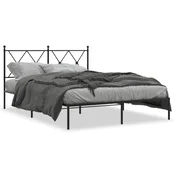 Vidaxl Kovinski posteljni okvir z vzglavjem črn 135x190 cm