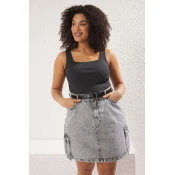 Trendyol Curve Anthracite Square Collar Rib Large Size Knitted Undershirt