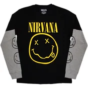 Nirvana Yellow Happy Face (Sleeve Print) Black & Grey L Majica