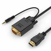 GEMBIRD adapter-konverter HDMI na VGA (m/m-m) 1.8m (Crni) - A-HDMI-VGA-03-06  HDMI A - muA!ki VGA + 3.5mm - muA!ki