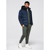 Ombre Mens long quilted jacket with hood - black